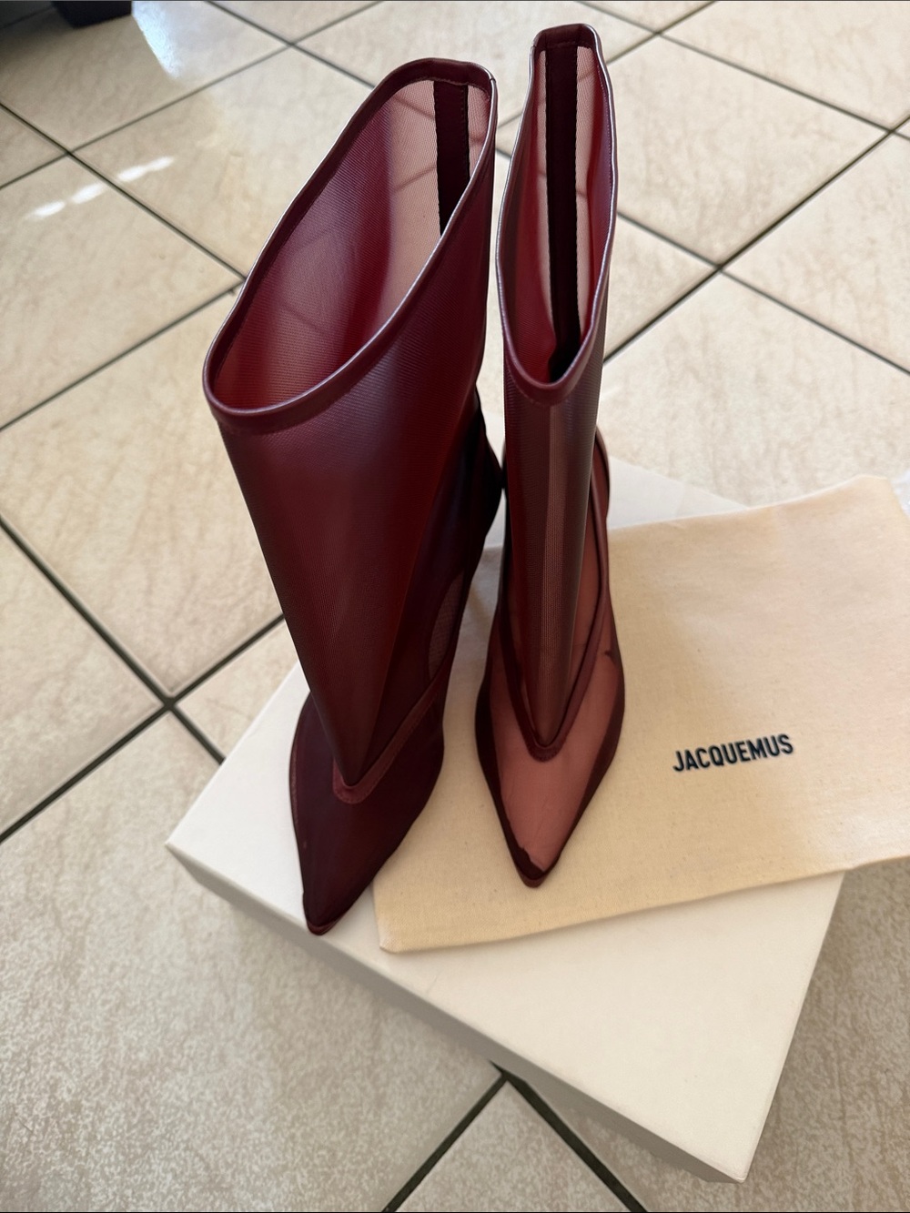 Jacquemus Burgundy Pointed Knee-High Heeled Boots